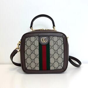 GUCCI GG Supreme Mini Ophidia Top Handle Square Shoulder Bag NEW Brown Crossbody